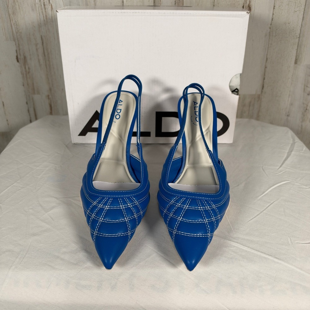 Aldo Heel 5 Blue Striker Slingback Quilted Stiletto Pointed Toe 4" Pillow Walk - Picture 2 of 9